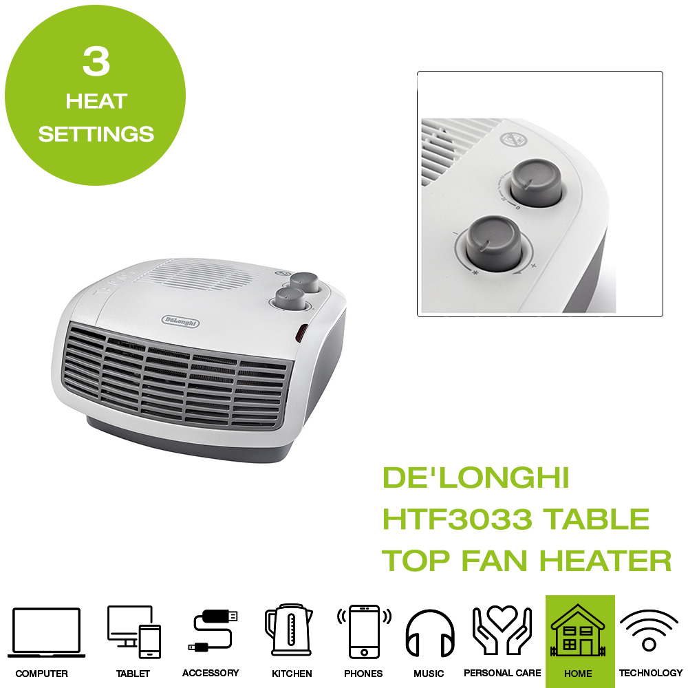 Details About Delonghi Table Top Fan Heater With Thermostat Htf3033 3000w for dimensions 1000 X 1000