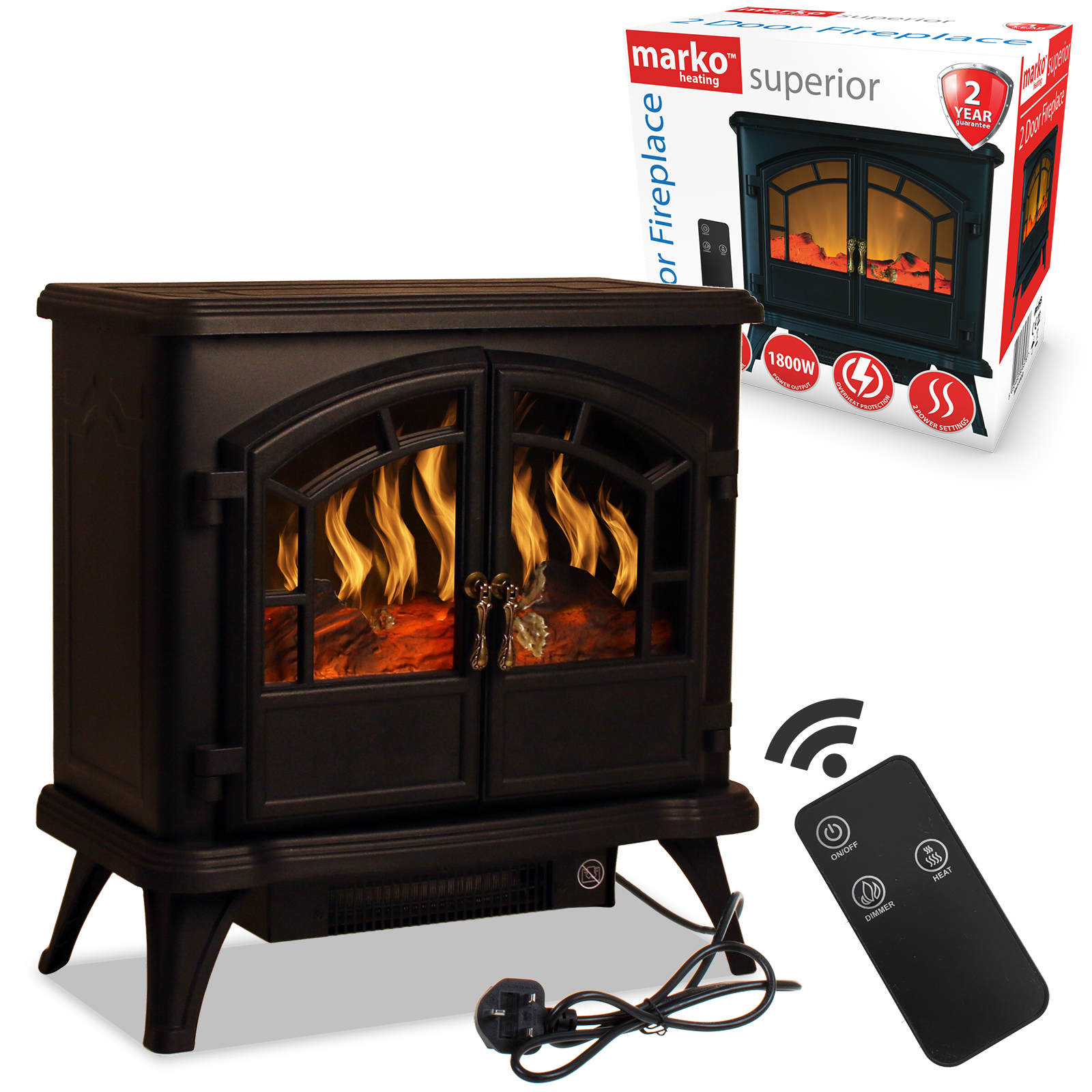 Details About Electric Fireplace 1800w Double Door Fan Heater Flame Effect Wood Burner Stove inside size 1600 X 1600