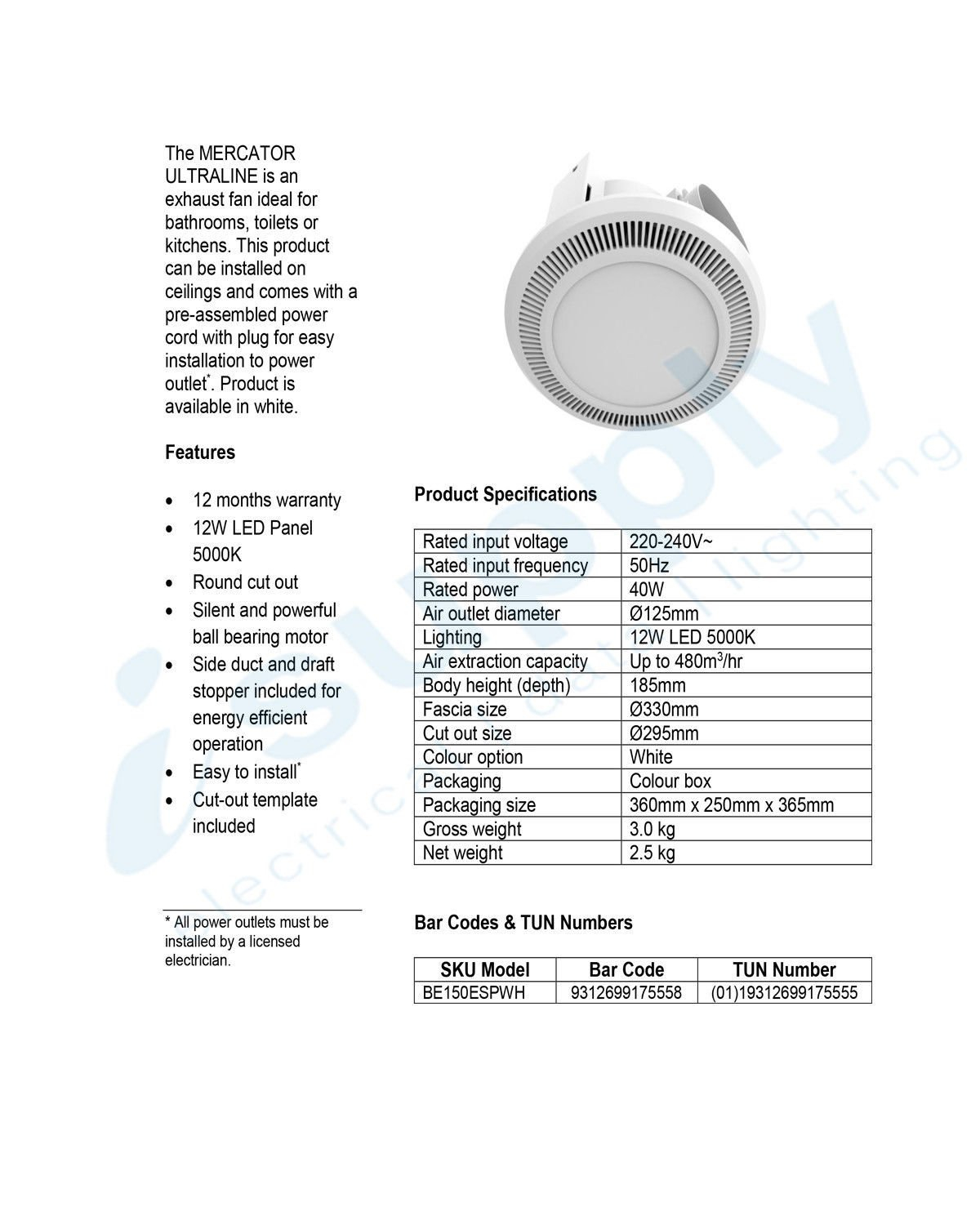 Details About Mercator Ultraline Led High Extraction Bathroom Exhaust Fan W12w Be150espwh for measurements 1200 X 1500