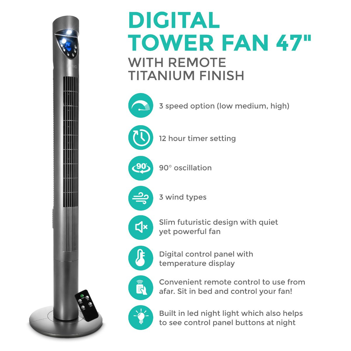 Details About Oscillating Tower Fan W Remote Control 4347 Timer 50w Slim Cooling 3 Speeds in dimensions 1200 X 1200
