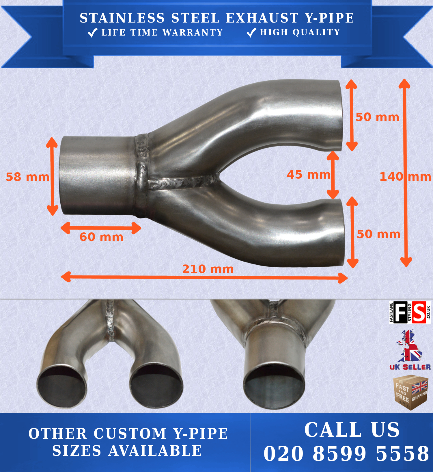 Details About Stainless Steel Exhaust Y Pipe Piece Adapter 58 Mm Single 50 Mm Dual regarding proportions 1500 X 1633