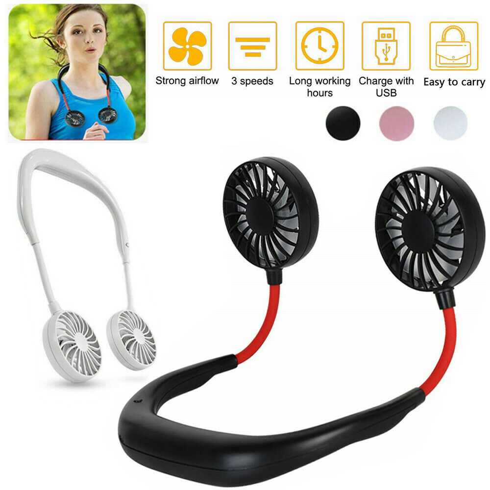 Details About Summer Hands Free Neck Band Hanging Usb Rechargeable Dual Fan Mini Air Cooler Us inside measurements 1000 X 1000