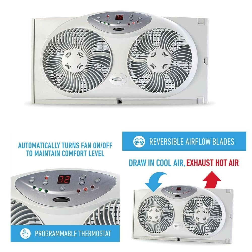 Details About Window Fan Twin 85 In Reversible Airflow Blades Remote Control Lcd Screen White pertaining to size 1000 X 1000