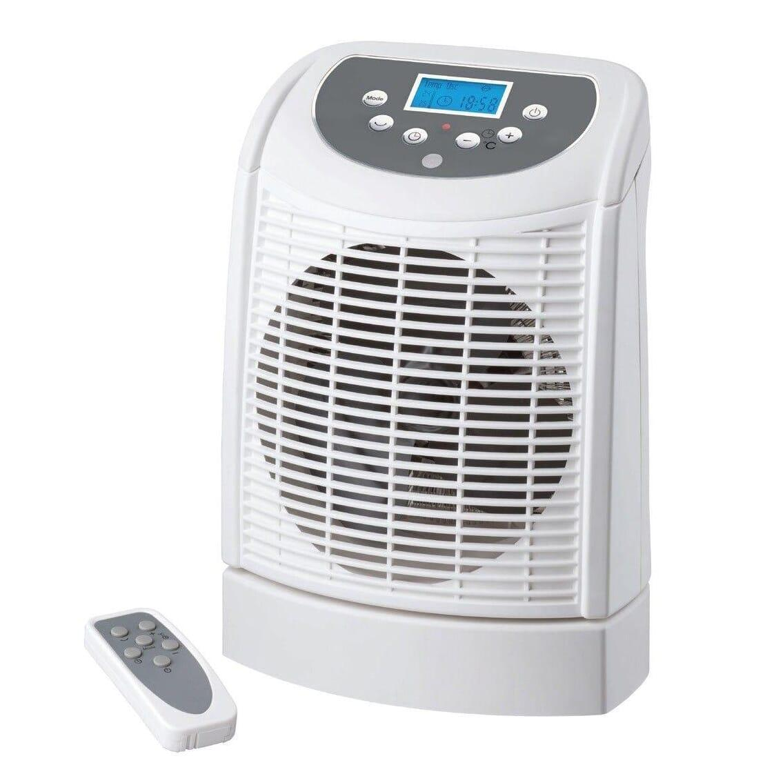 Electric Fan Heater Thermostat Portable Oscillating Base Remote Control for measurements 1109 X 1109