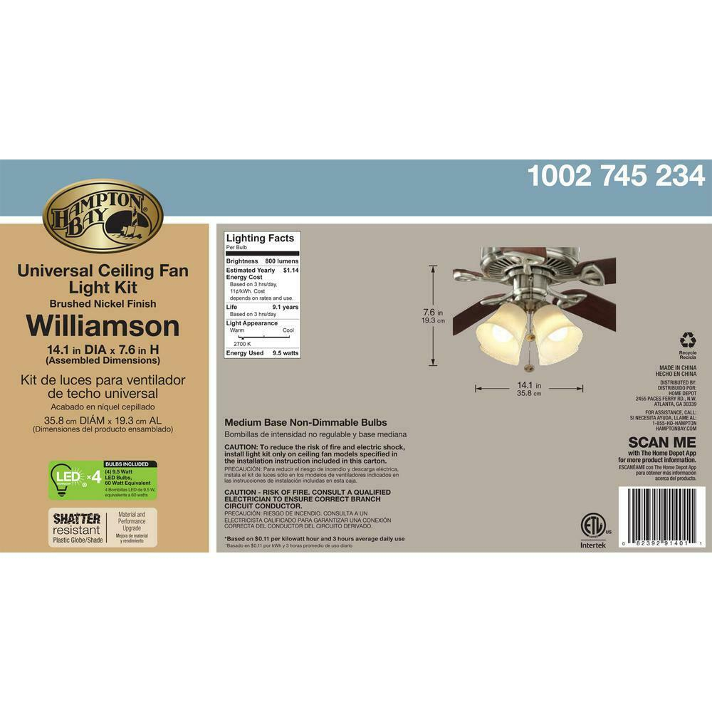 Hampton Bay Williamson Led Ceiling Fan Light Kit 64401 with size 1000 X 1000