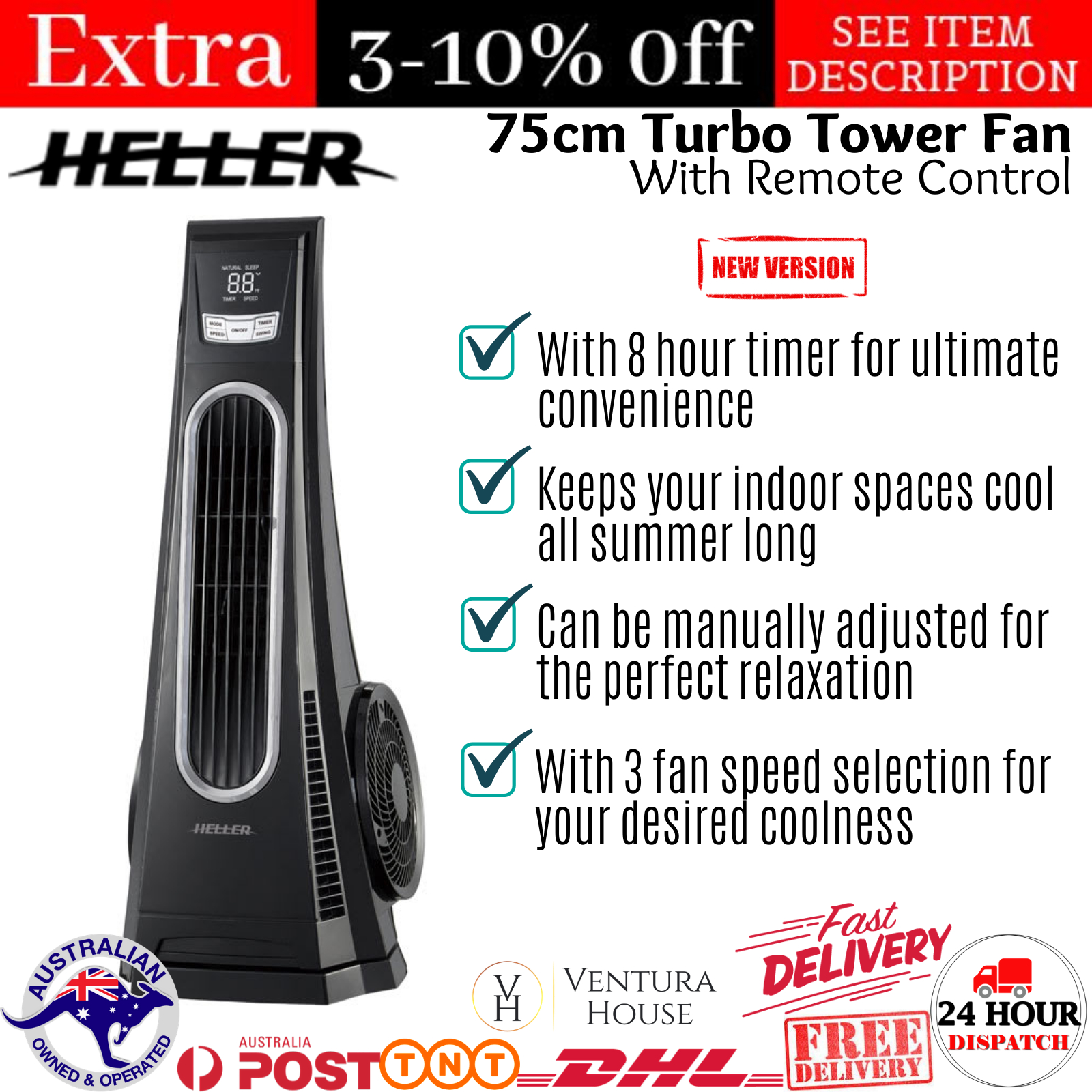 Heller 75cm Turbo Tower Fan With Remote Ttf75r within proportions 1600 X 1600