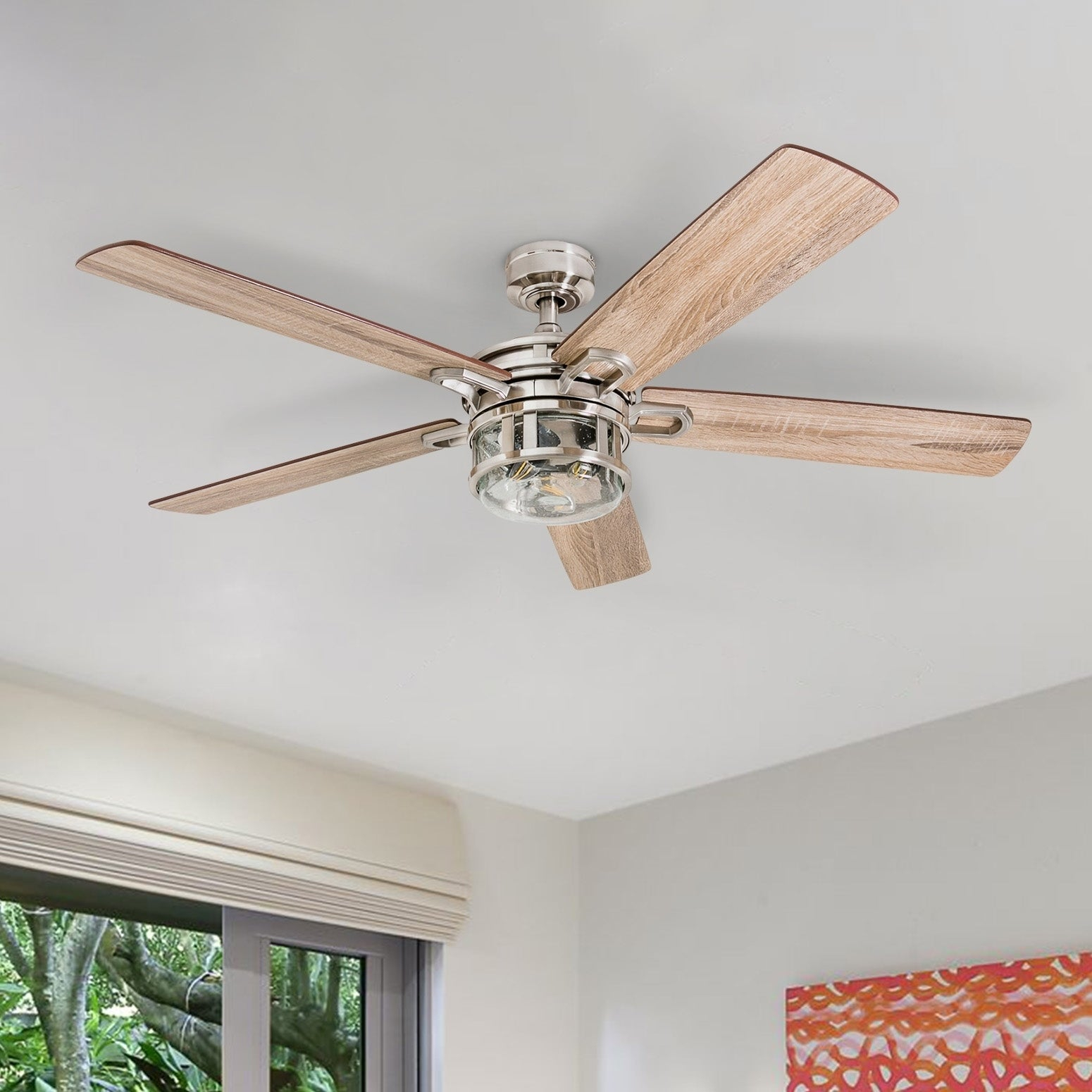Honeywell Bontera Craftsman Led Remote Control Ceiling Fan Seeded Glass Fixture Brushed Nickel pertaining to measurements 1550 X 1550