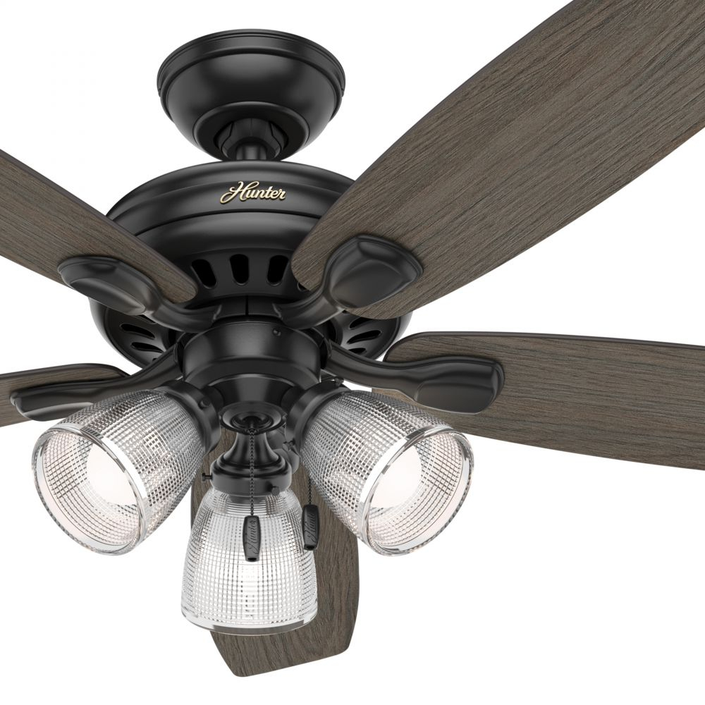 Hunter 52 Matte Black Finish Contemporary Ceiling Fan With Light Kit Certified Refurbished in dimensions 1000 X 1000