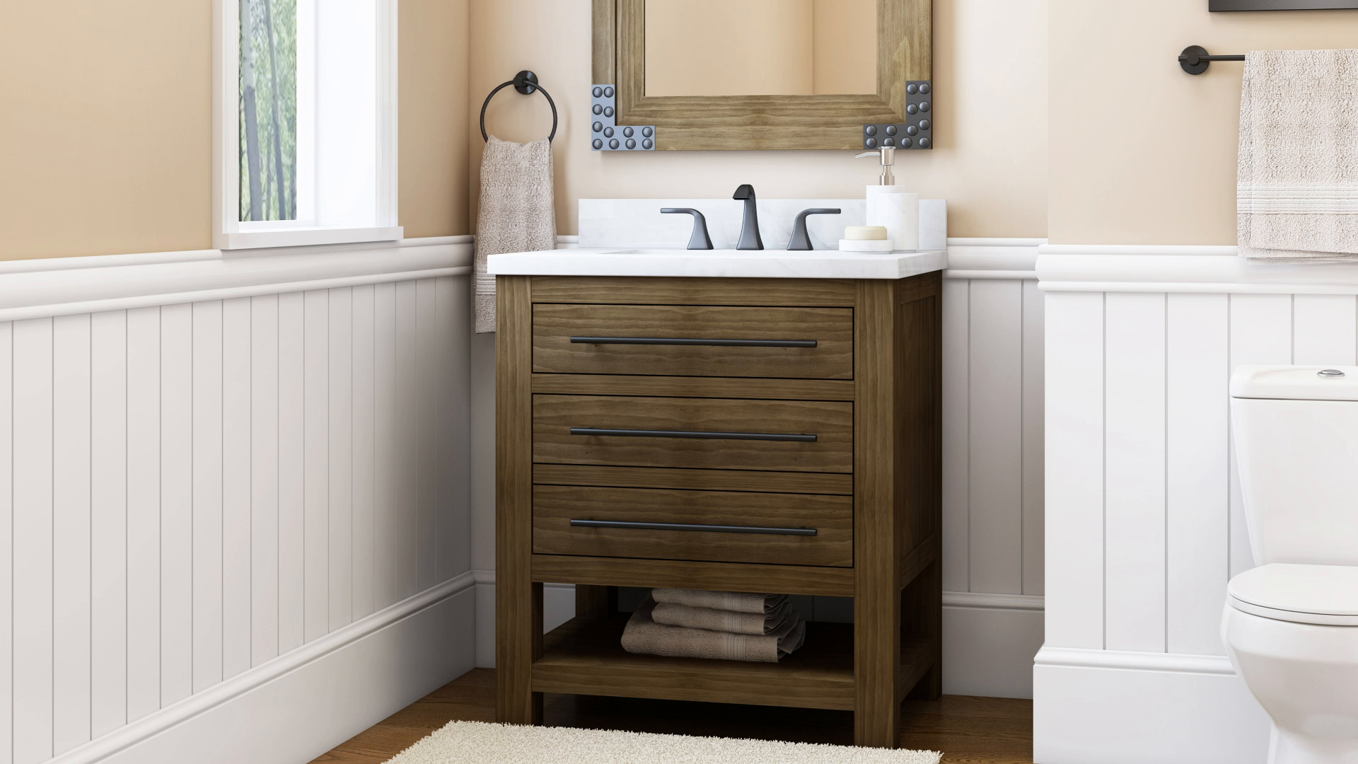 Kennilton 30 In Gray Oak Single Sink Bathroom Vanity With Carrera White Engineered Stone Top for dimensions 1920 X 1080