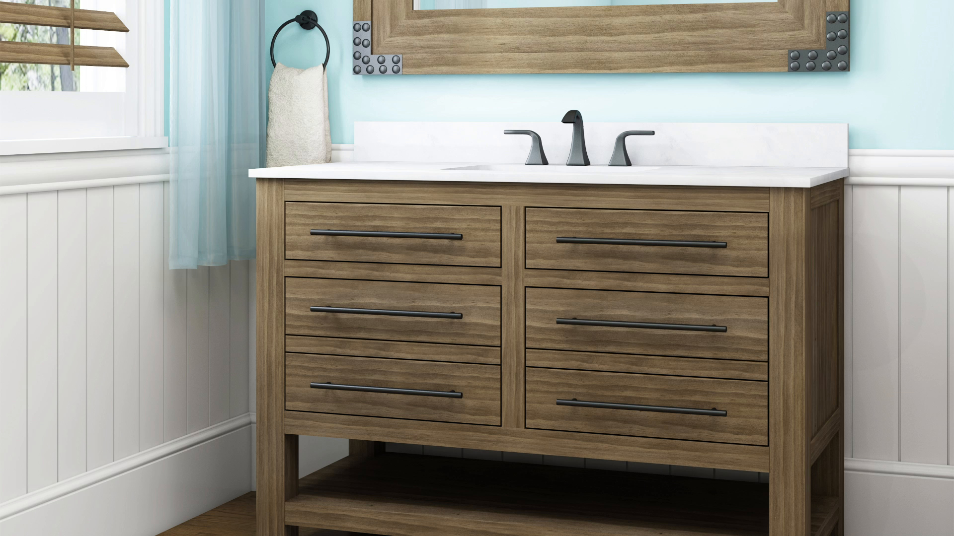 Kennilton 48 In Gray Oak Single Sink Bathroom Vanity With Carrera White Engineered Stone Top for sizing 1920 X 1080
