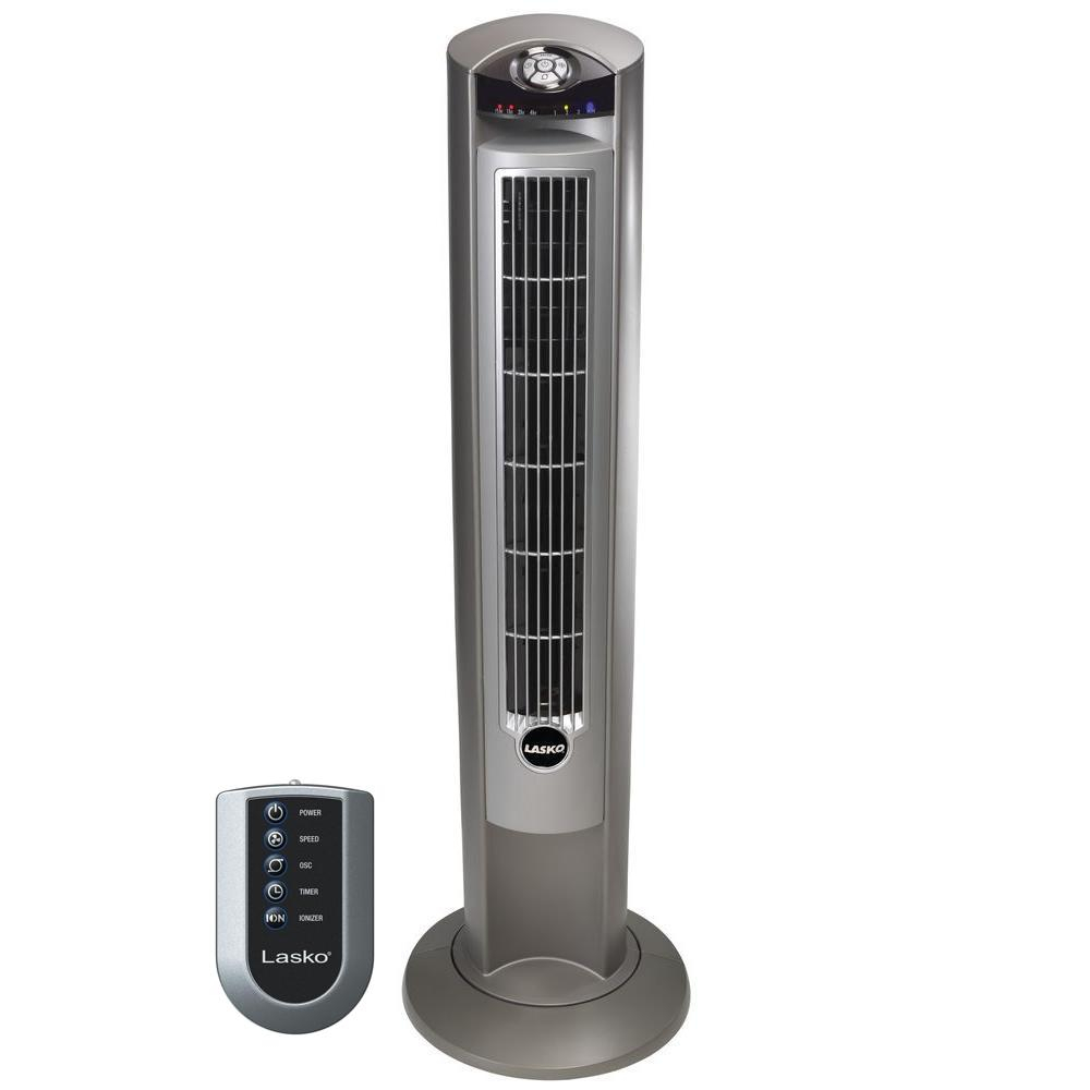 Lasko Wind Curve 42 In 3 Speed Oscillating Platinum Tower Fan With Fresh Air Ionizer And Remote Control with proportions 1000 X 1000