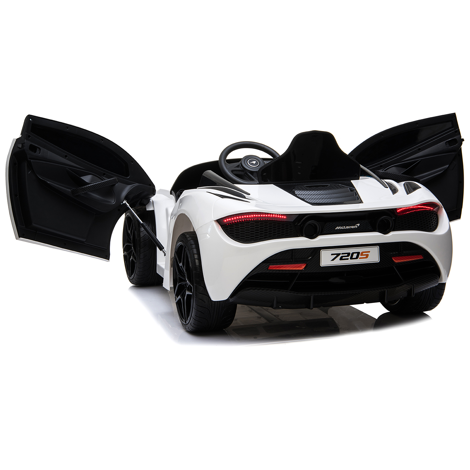 Licensed Mclaren 720s 12v Ride On Car W Remote Control For Kids Leather Seat Butterfly Doors Bluetooth Mp3 Usb Suspension And Led Lights White intended for sizing 1500 X 1500