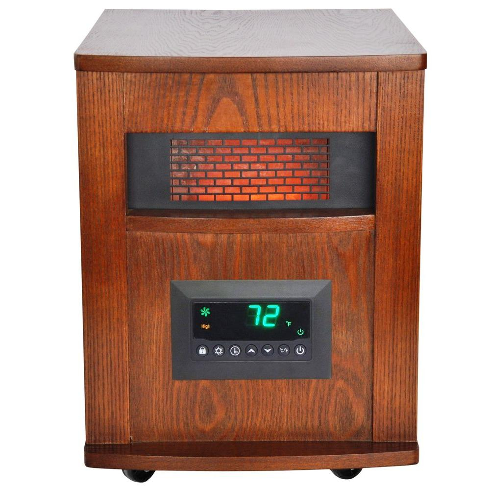 Lifesmart 1500 Watt 6 Element Infrared Room Heater With Oak Cabinet And Remote within proportions 1000 X 1000