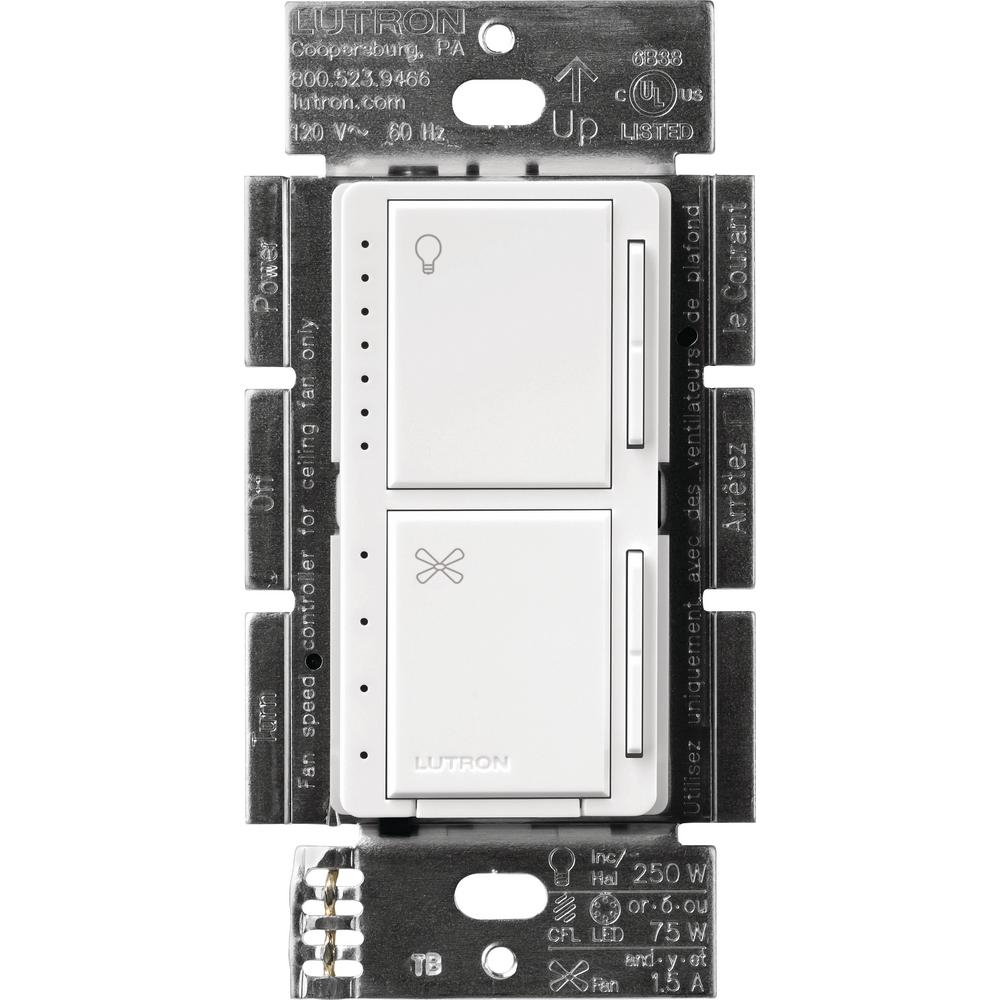 Lutron Maestro Fan Control And Light Dimmer For Dimmable Leds Incandescent And Halogen Bulbs Single Pole White in dimensions 1000 X 1000