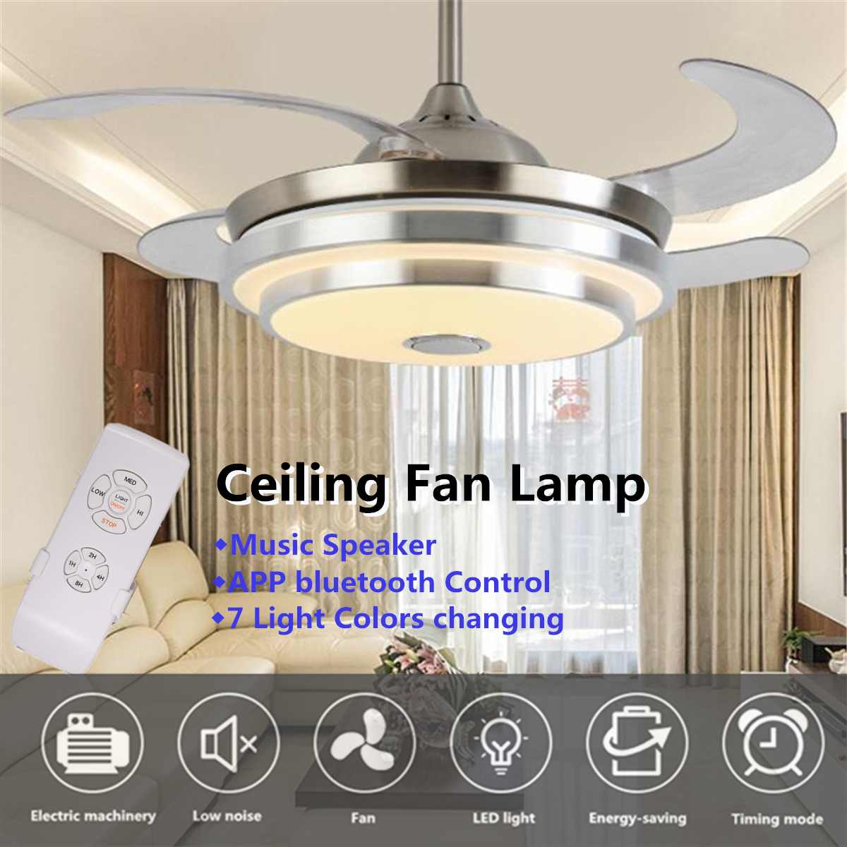 Modern Led Ceiling Fan With Light Folding Ceiling Fan Lamp Dining Room Living Room 7 Color Changing Music App Remote Control for proportions 1200 X 1200