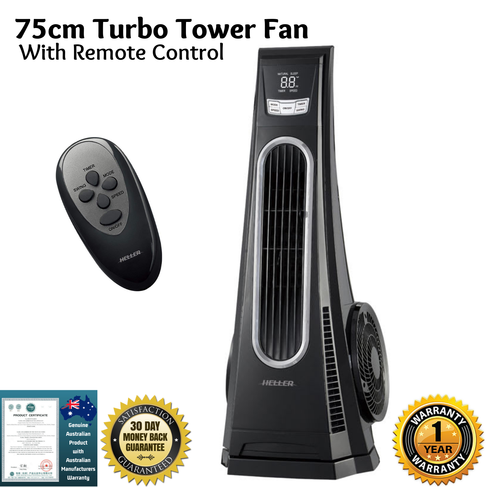 New Heller Turbo Tower Fan 75cm With Remote Control High Speed Wind Performance pertaining to measurements 1600 X 1600