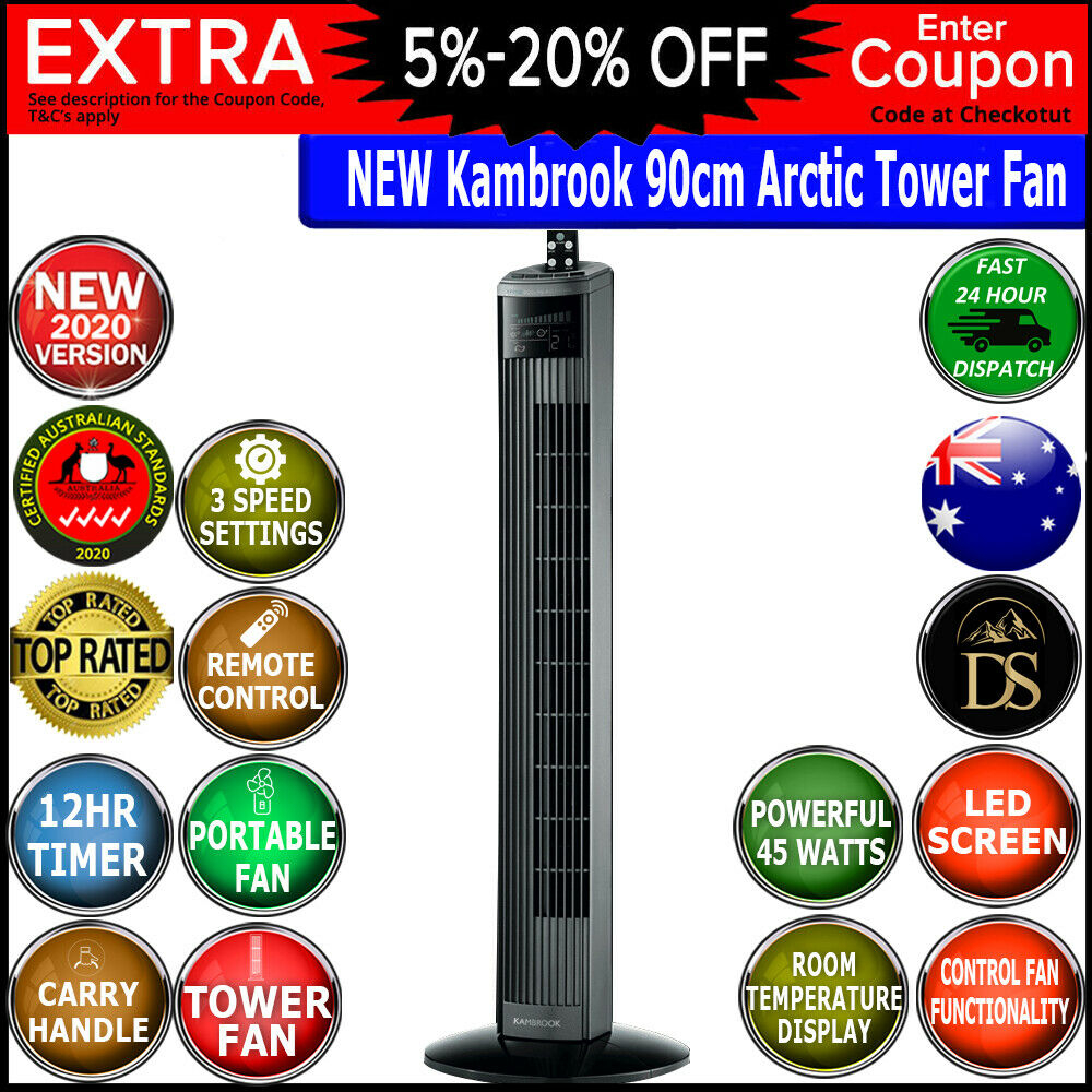 New Kambrook Kfa837gry 90cm Arctic Led Display Tower Fan inside proportions 1000 X 1000