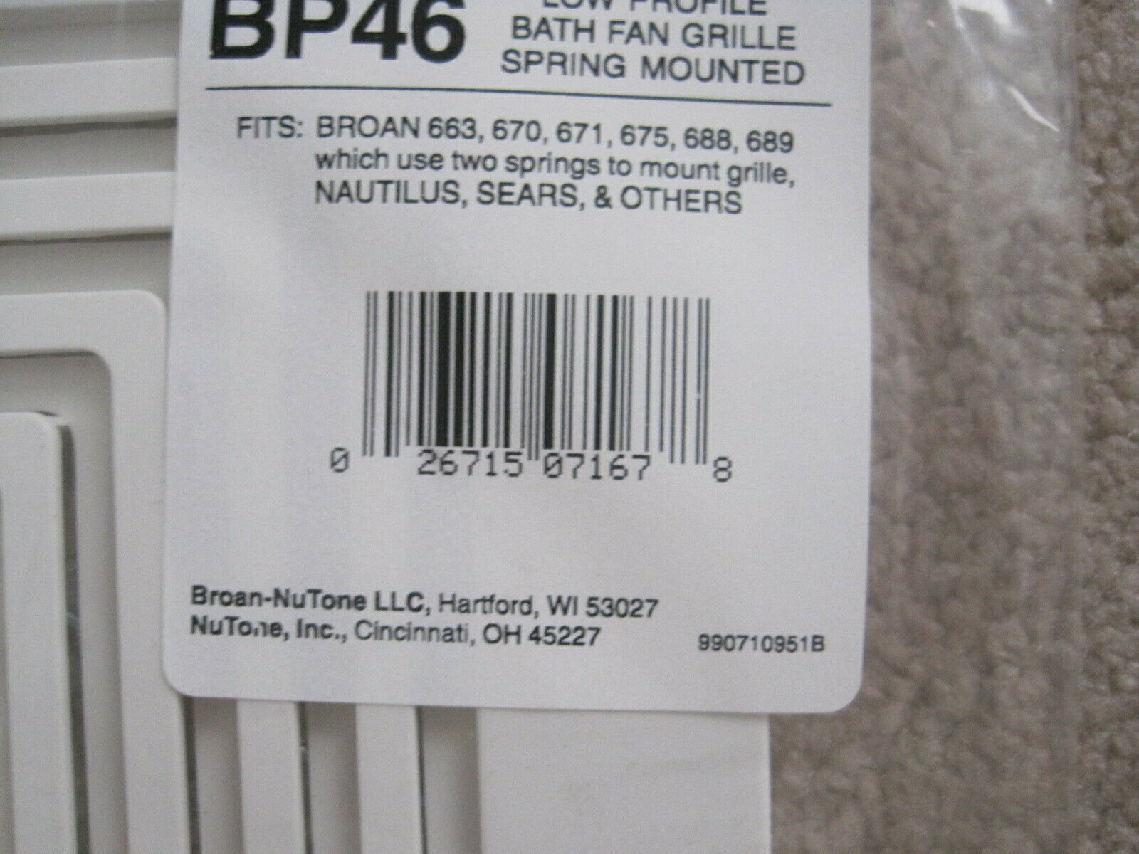 Nib Lot Of 12 Broannutone Bp46 Bathroom Fan Spring Mounted Grille Assembly throughout size 1600 X 1200