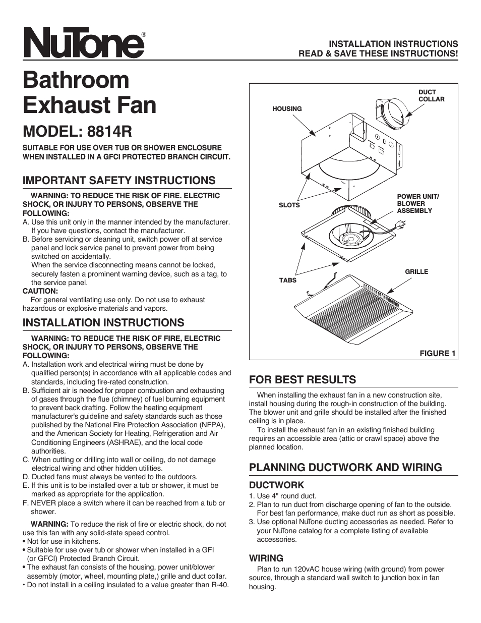 Nutone 8814r User Manual 10 Pages intended for size 954 X 1235