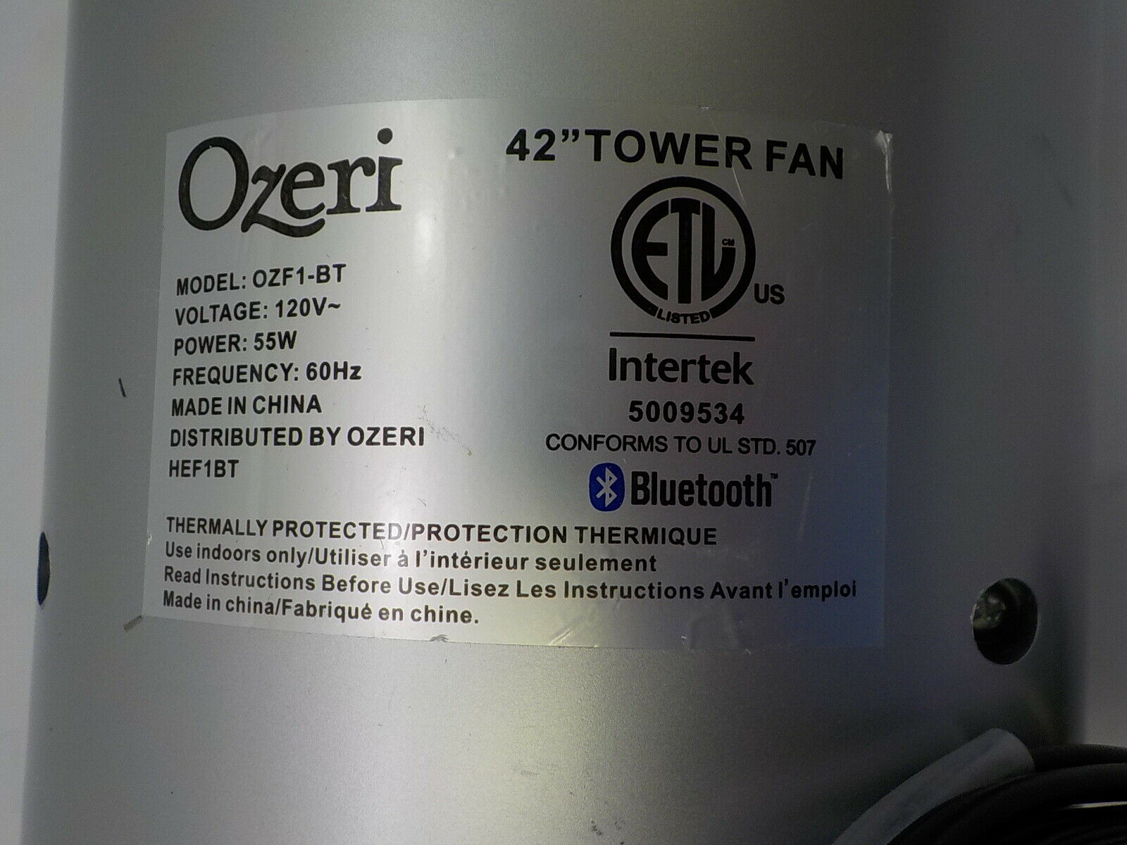 Ozeri Ultra 42 Oscillating Tower Fan With Bluetooth pertaining to proportions 1600 X 1200