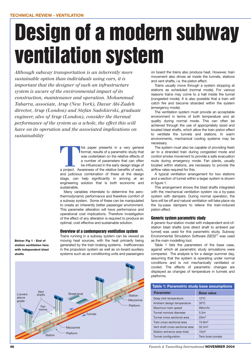Pdf Design Of A Modern Subway Ventilation System pertaining to sizing 850 X 1202
