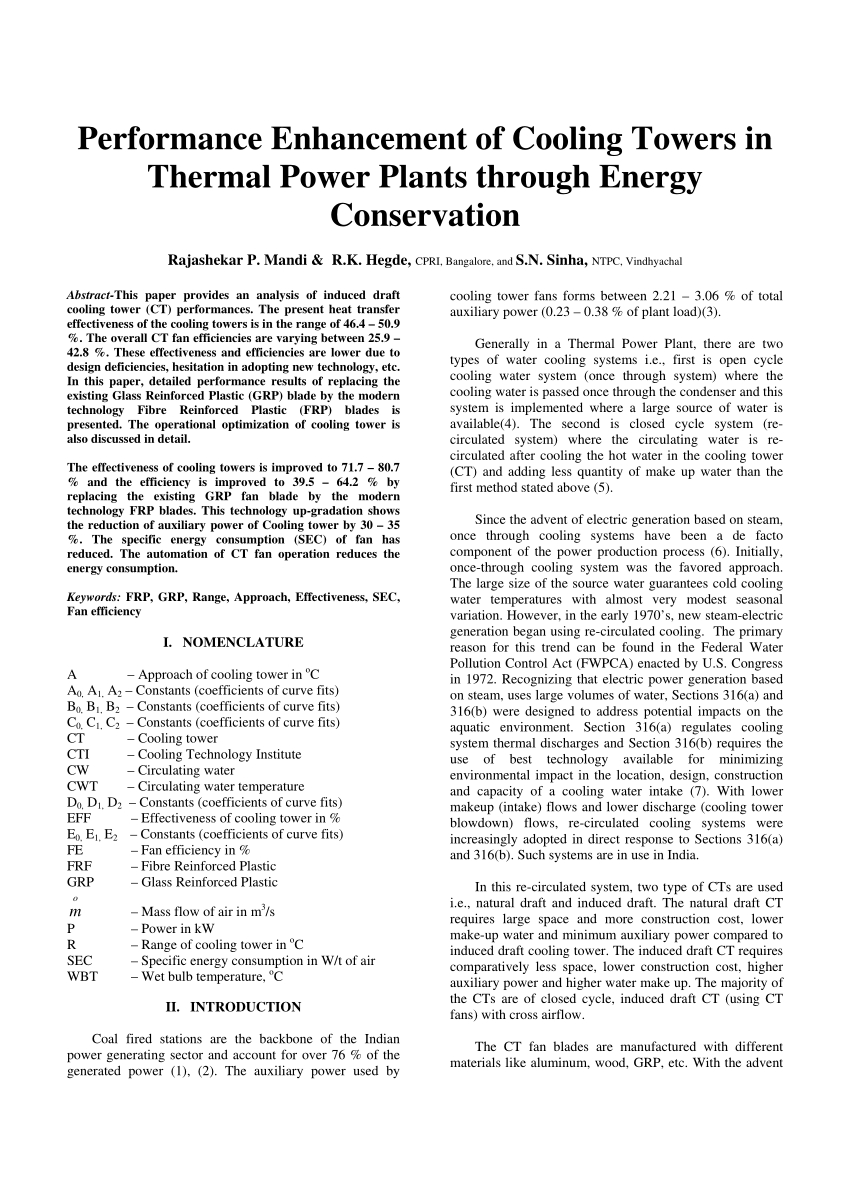 Pdf Performance Enhancement Of Cooling Towers In Thermal within sizing 850 X 1203