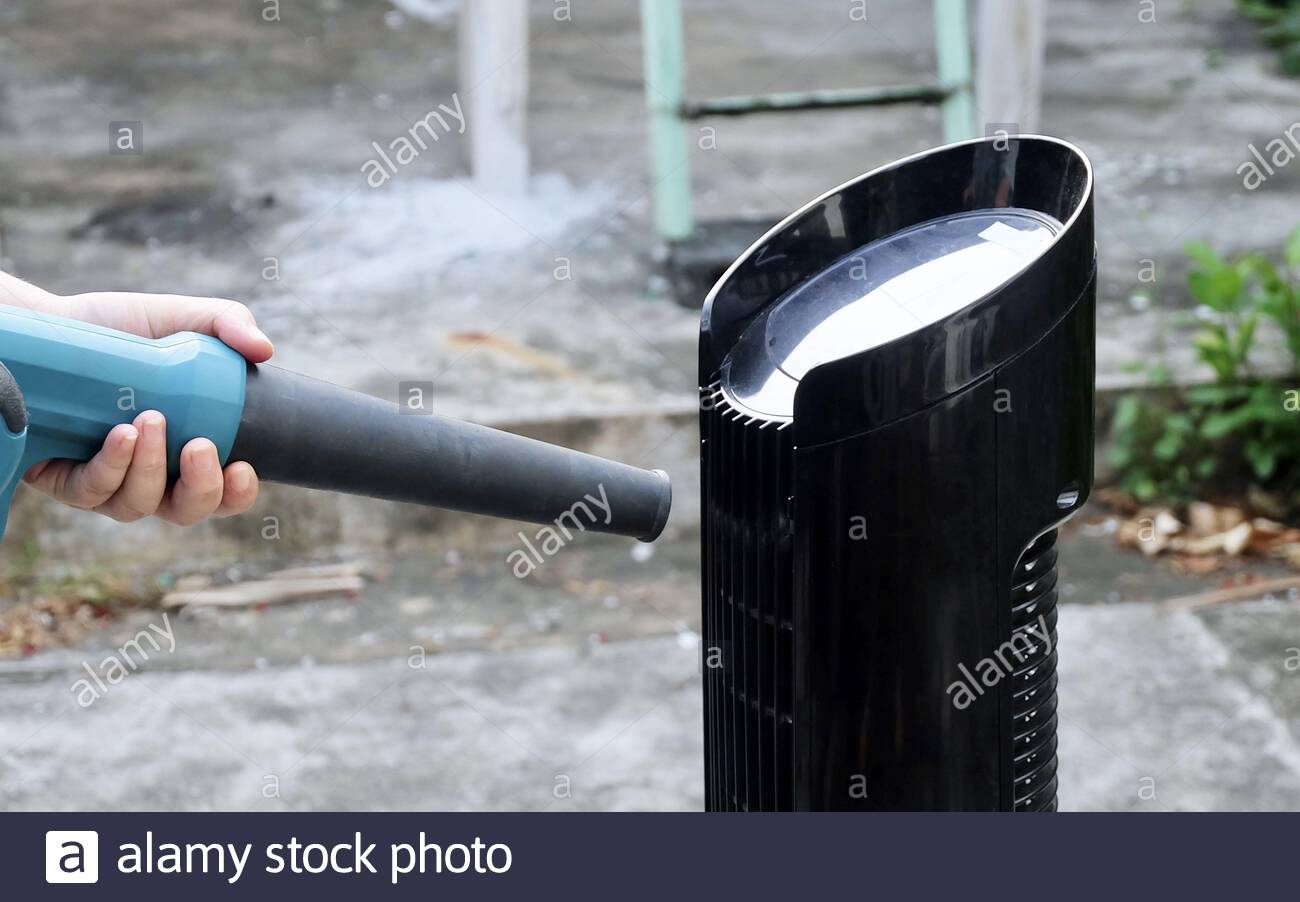 Person Using The Air Blower To Clean A Tower Fan Use To intended for dimensions 1300 X 902