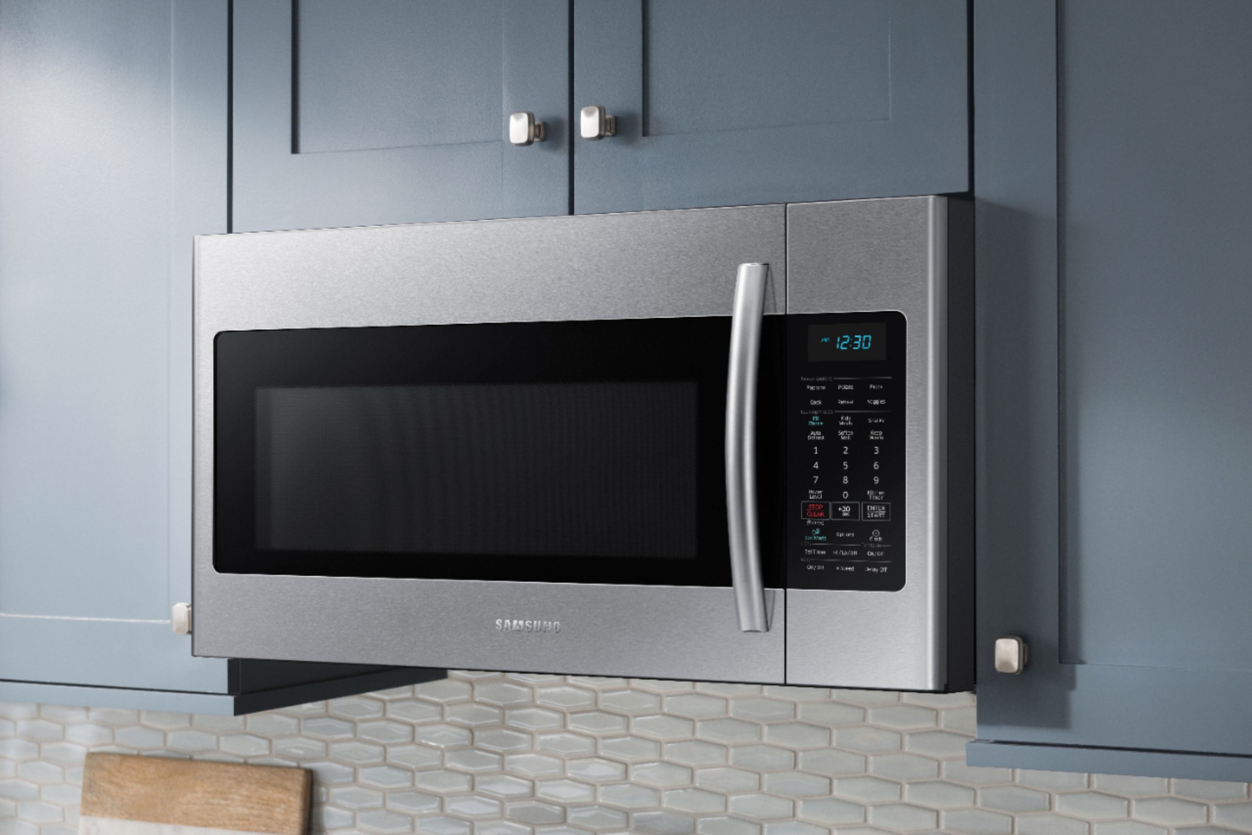 Samsung 18 Cu Ft Over The Range Fingerprint Resistant Microwave With Sensor Cooking Stainless Steel Fingerprint Resistant Stainless Steel with proportions 7360 X 4910