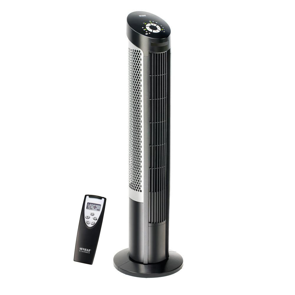 Seville Classics Black Ultraslimline 40 In Oscillating Tower Fan With Steel Intake Grill in measurements 1000 X 1000