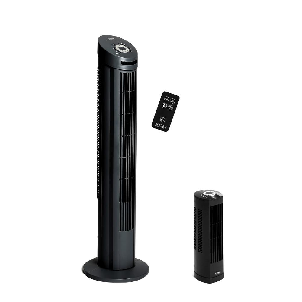 Seville Classics Black Ultraslimline Tower Fan Combo Pack with regard to size 1000 X 1000