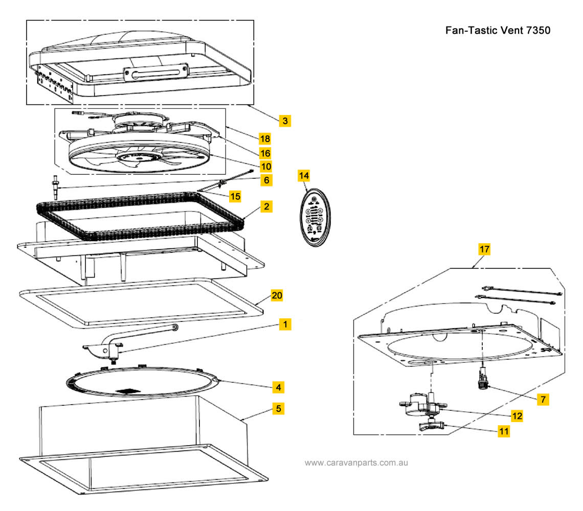 Spare Parts Diagram Fan Tastic Vent 7350 Caravan Parts pertaining to size 1140 X 1000