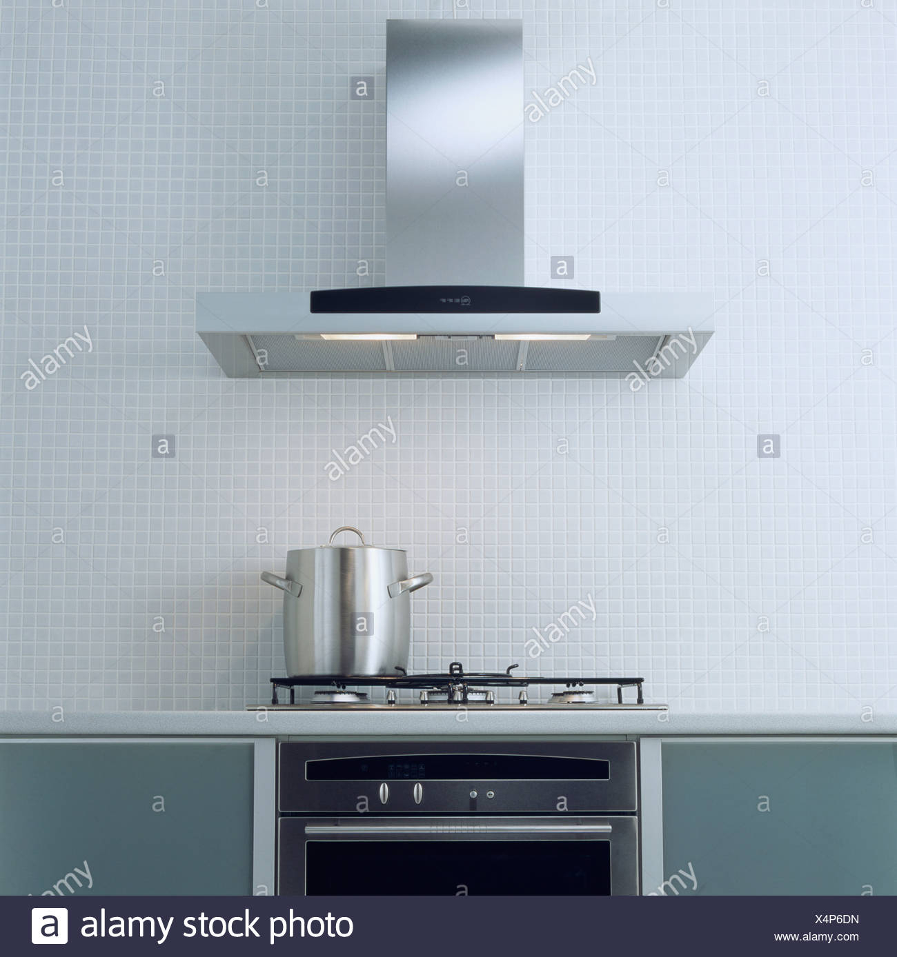 Stainless Steel Extractor Fan Above Pan On Hob In Modern inside measurements 1300 X 1388
