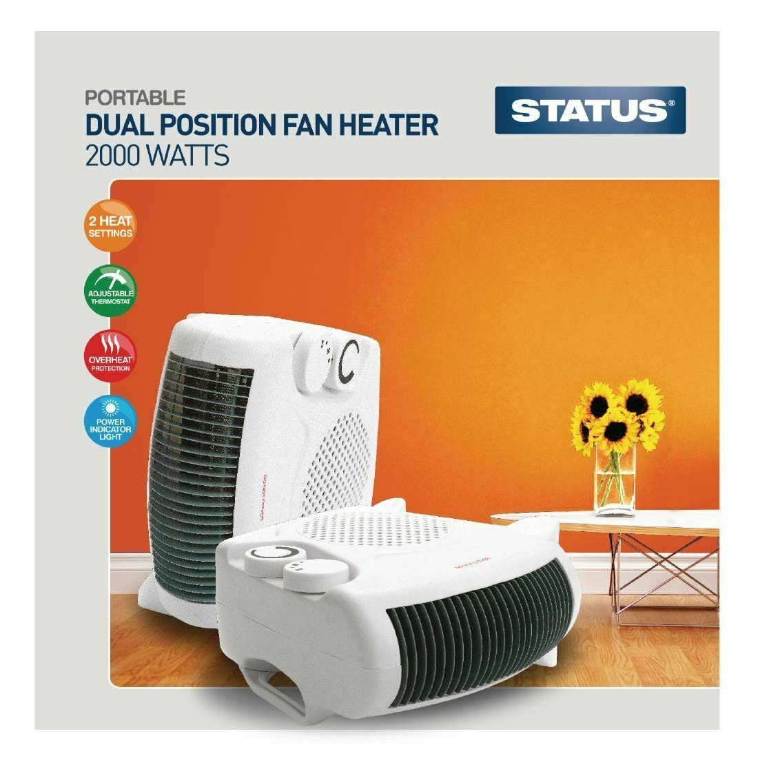 Status Dual Position Portable Electric Fan Heater 2 Heat Settings 1000w 2000w with regard to measurements 1100 X 1100