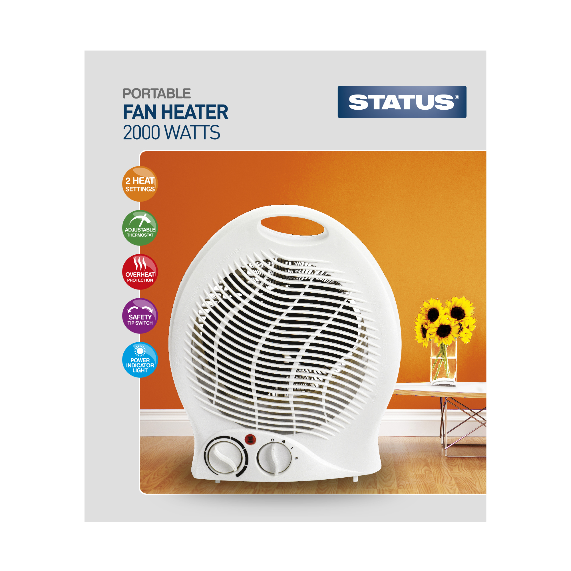 Status Upright Fan Heater 2000w White 2 Heat Settings With Adjustable Thermostat pertaining to size 2000 X 2000