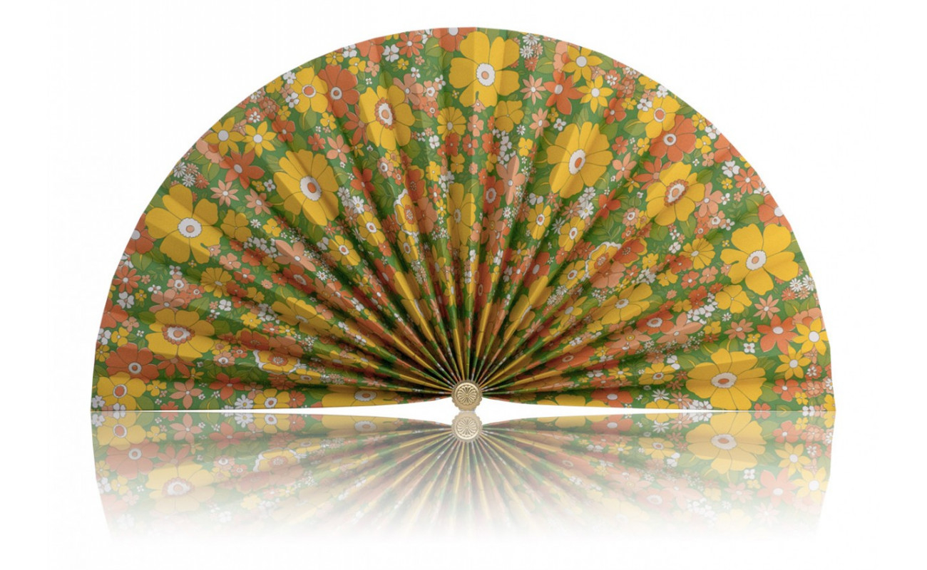 Vintage Green With Yellow And Orange Flowers Accent Fans inside size 1300 X 800