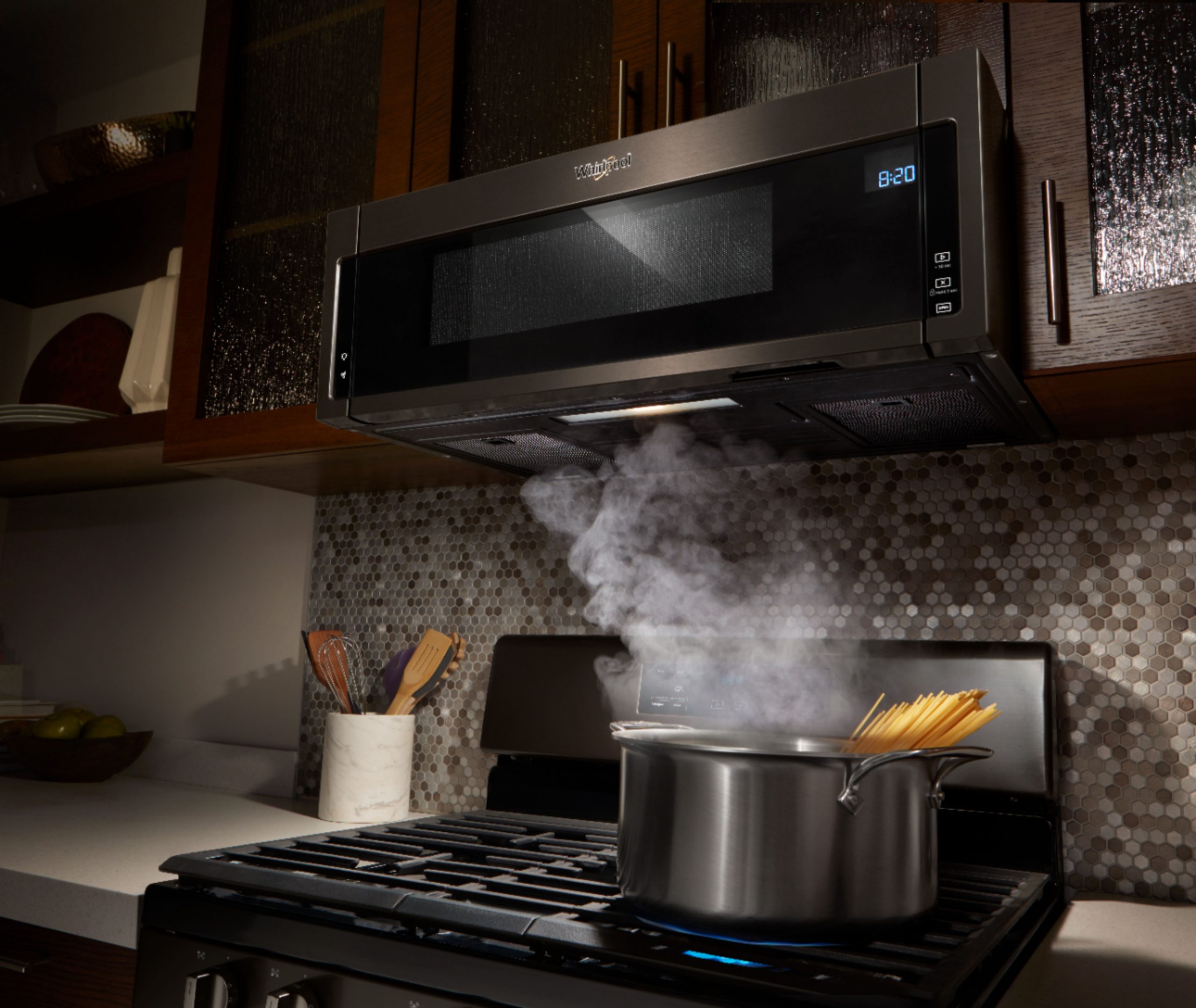 Whirlpool 11 Cu Ft Low Profile Over The Range Microwave Hood Combination Black Stainless Steel in dimensions 6868 X 5789