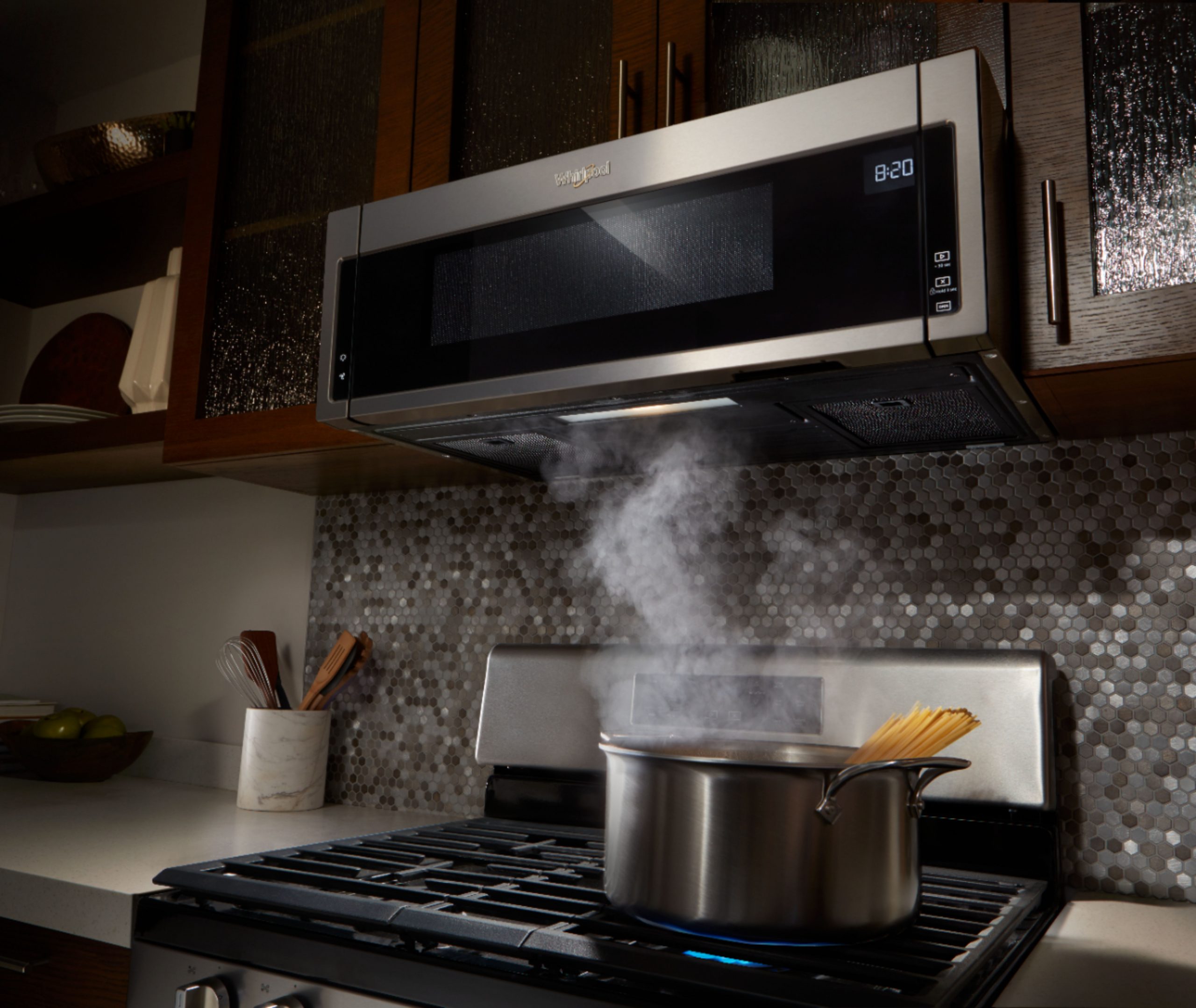 Whirlpool 11 Cu Ft Low Profile Over The Range Microwave Hood Combination Stainless Steel inside measurements 6868 X 5789