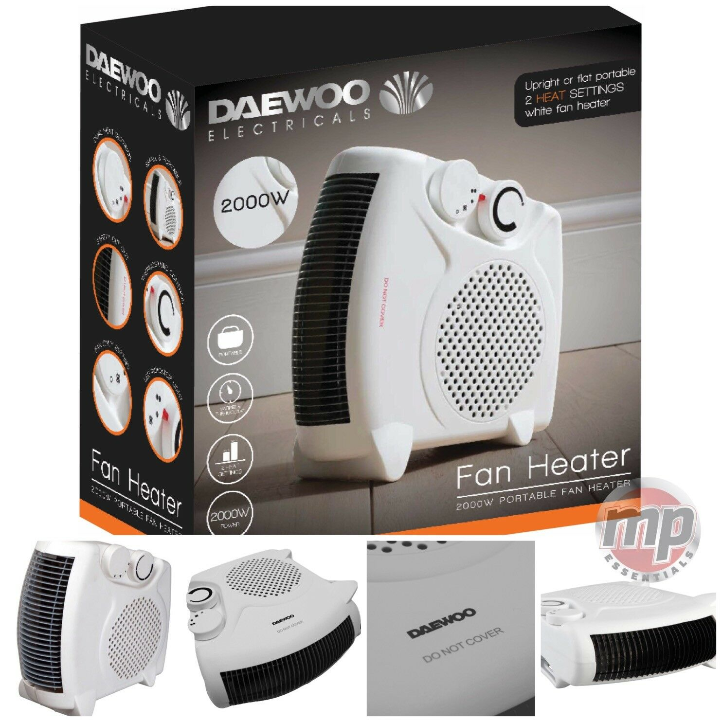 White Small Portable 2kw 2000w Electric Flat Floor Upright Tall Fan Heater New inside proportions 1484 X 1484