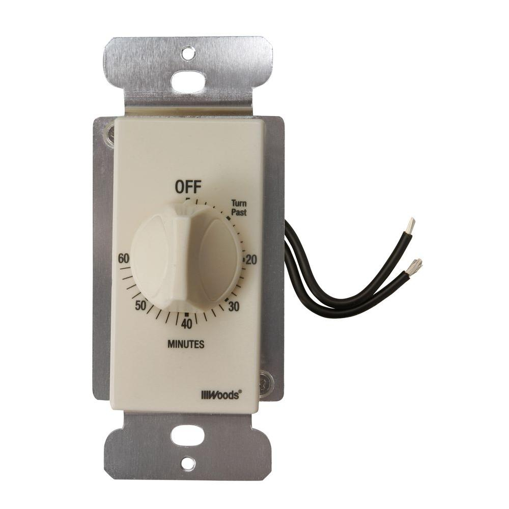 Woods 20 Amp 60 Minute In Wall Spring Wound Countdown Timer Switch Almond with measurements 1000 X 1000